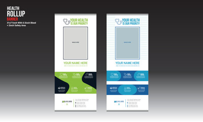 health vector roll up banner design for doctor medical medicine company use