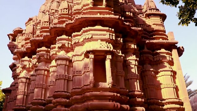 ancient hindu temple architecture from unique angle at day shot