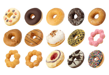 Set of Donuts isolated on white background with clipping path.