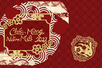 Translation: Happy New Year, 2023. Happy Vietnamese New Year Tet  or Tết Day 2023 year of the Rabbit vector illustration. Suitable for greeting card, poster and banner. 