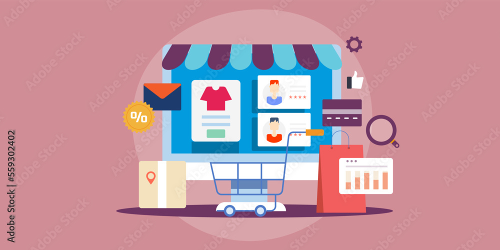 Poster digital marketing strategy for ecommerce web store and generating more online shopping sales, cart a