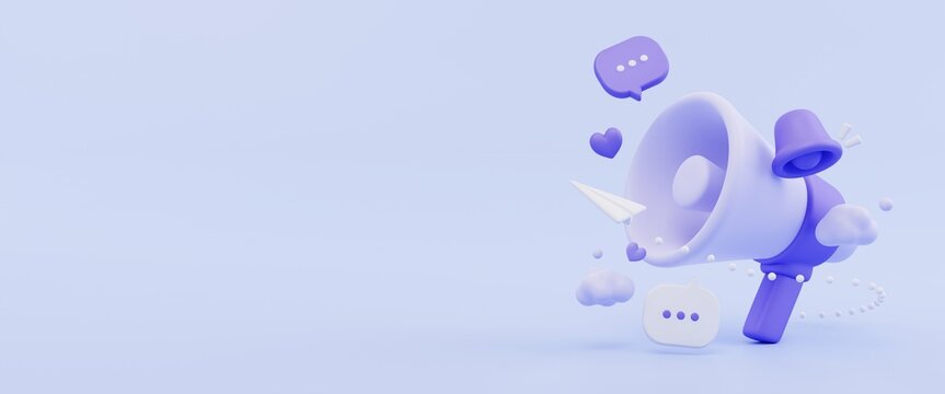 important announcement. imformation advertisement. megaphone and floating elements. 3d illustration copy space