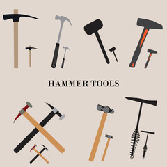 Stock vector illustration set isolated icons building tools repair, construction buildings, drill, hammer, screwdriver, saw, file, putty knife, ruler, helmet, roller, brush, tool box, kit flat style.