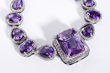amethyst bracelet , Amethyst purple gems stone on white background