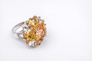 citrine silver ring , natural gemstone jewelry , citrine gemstone , gemstone ring on white...