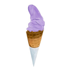 ice ream purple cone waffle water color