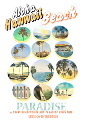 Surfing beach vibes graphic print design for fashion. Palm beach artwork for t shirt, sticker, poster and others.