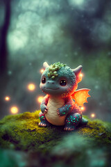 Cute Magical Baby Dragon with tiny wings and neon dots, Generative AI