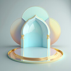 Islamic ramadan podium background of futuristic and modern 3d realistic mosque with scene and stage for product display
