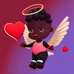 3d black baby cupid vector illustration, 3d render, valentines day graphic, generative art