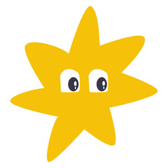 Yellow Star Cartoon Emoji Face Character  Two eye. Vector Illustration Isolated On White Background