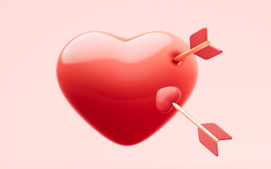 Love heart and arrow with Valentine's Day concept, 3d rendering.