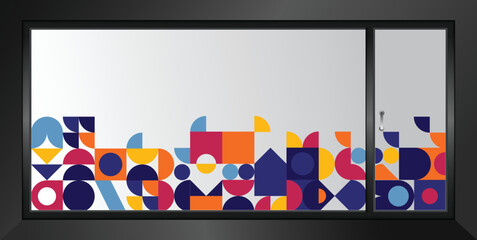 Colorful geometrical design for glass partition graphics. © Darvik Design