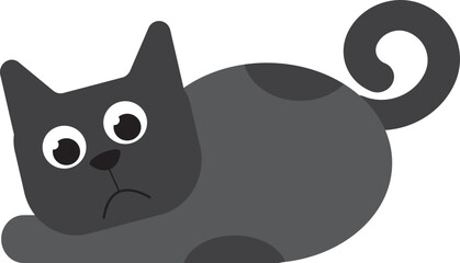 A sad cat of dark gray color. Vector file for designs.