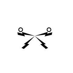 black and white lightning icon in the form of two people back to back, simple and elegant, suitable for use in all fields, especially those related to electrical technology