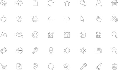 Set of interface thin line icon set. Web outline icons. Editable stroke design elements.