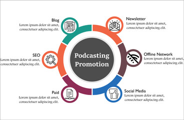 Podcasting promotion with icons in an infographic template