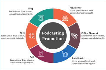 Podcasting promotion with icons in an infographic template