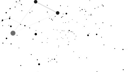 Random movement of 4k motion graphics points. Dark objects on a white background. Black lexus 4k white background. The black dots are connected by spider web lines. Black plexus