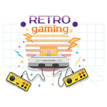 This 8-bit retro game console vector illustration is perfect for any gaming fan. Featuring two joysticks, it's sure to bring back memories of classic gaming. Perfect for any project related to gaming.