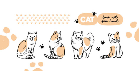 vector cat line art hand draw