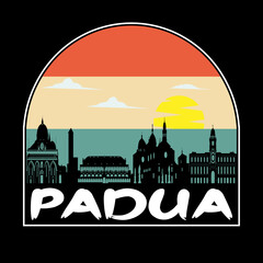 Fototapeta na wymiar Padua Italy Skyline Silhouette Retro Vintage Sunset Padua Lover Travel Souvenir Sticker Vector Illustration SVG EPS