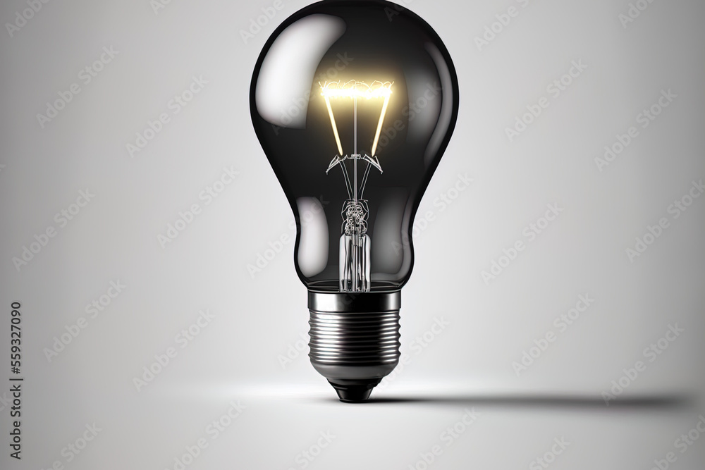 Poster simple light bulb in realistic image, isolated on white backdrop. generative ai