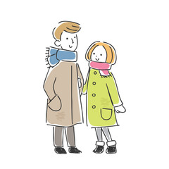 カップル　夫婦のイラスト　アナログ風