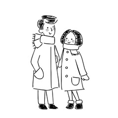 カップル　夫婦のイラスト　手書き風