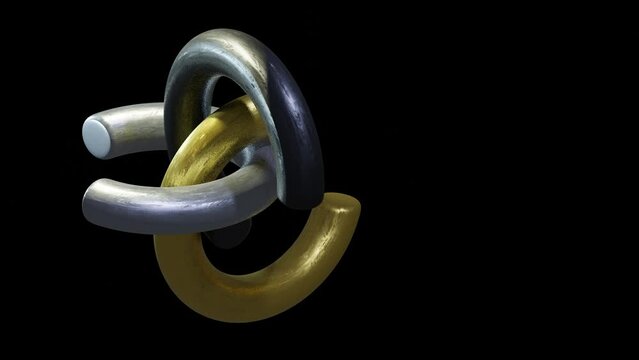 3D animation Logo with movement, 3 metal rings interlock.