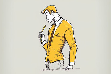 Cartoon character hand first suit shirt drawn in side view on a white backdrop with a yellow pencil. illustration. Generative AI