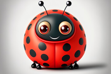 A charming grey and red ladybird beetle toy for children's play performance in the shape of a cartoon ladybug hand puppet is shown isolated on a white backdrop. drawing that is flat. Generative AI