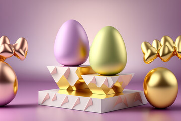 Easter eggs with a product display podium. Generative AI
