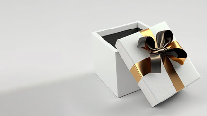 A beautiful gift box or a present on white copy space background. Valentine's Day, Love and Holiday concept. Card or banner Generative Ai.
