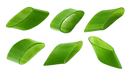 chopped Green Onion isolated on white background, full depth of field, clipping path