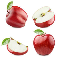Collection of delicious red apples, isolated on white background