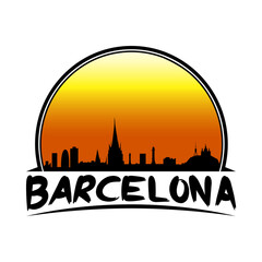 Barcelona Spain Skyline Silhouette Retro Vintage Sunset Barcelona Lover Travel Souvenir Sticker Vector Illustration SVG EPS