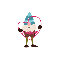 Valentines Day Gnome with heart. Perfect for sticker kit, scrapbooking, party invitation, gift tag. Editable stroke. Vector illustration.