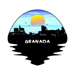 Granada Spain Skyline Silhouette Retro Vintage Sunset Granada Lover Travel Souvenir Sticker Vector Illustration SVG EPS