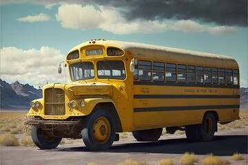 Fototapeta na wymiar Modern style school bus, long distance bus