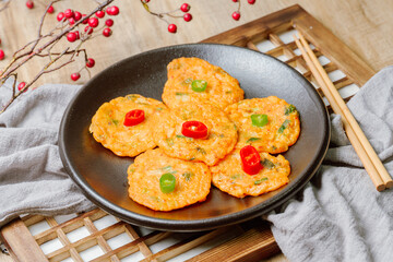 Kimchijeon, Korean Kimchi Pancake food : Slices of well-fermented kimchi mixed into a flour batter and pan- fried. Finely chopped pork, squid, and clam meat may be added to the batter as well.