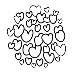 love. Decor from small doodle hearts. Vector illustration. Hand drawn outline drawing. Romantic valentine.