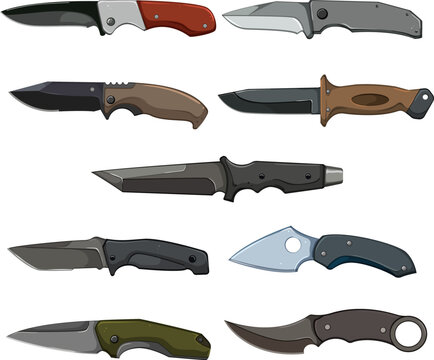 military knife set cartoon. tool blade, steel equipment, handle sharp, weapon army, metal military knife vector illustration
