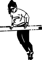 vector illustration of the female athlete doing pull ups on the fat bar