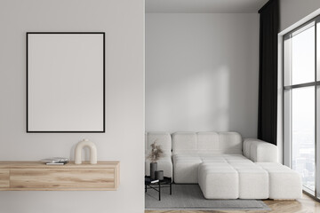 Bright empty room interior with empty white poster