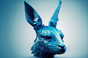 Abstractlow poly blue rabbit head. Generative AI