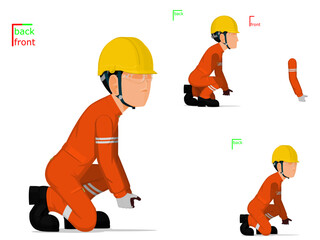 A worker is lifting something on the floor