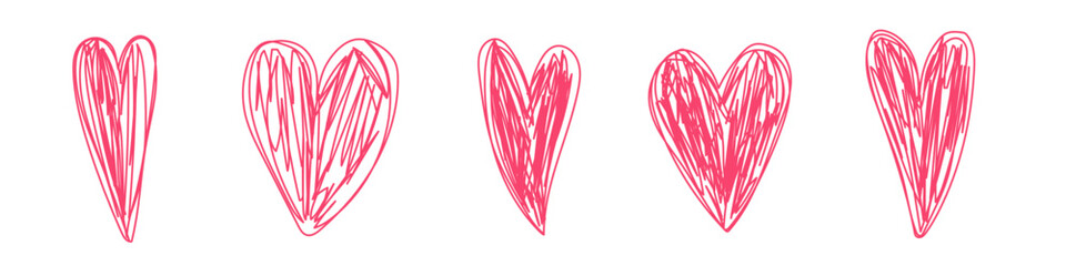 Heart sketch. Pencil drawing romantic illustration. Pen or marker love symbol set