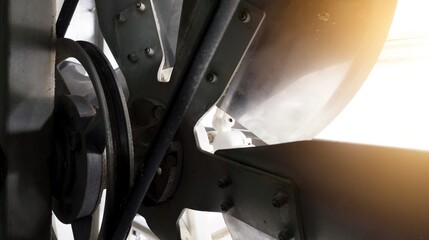Exhaust fan blades use an electric motor drive connected to a vbelt. Ventilation blade.