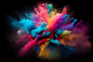 Obraz na płótnie Canvas Colorful rainbow holi paint powder explosion on black background illustration